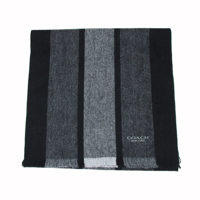 【COACH】新款直條紋羊毛圍巾(黑灰)