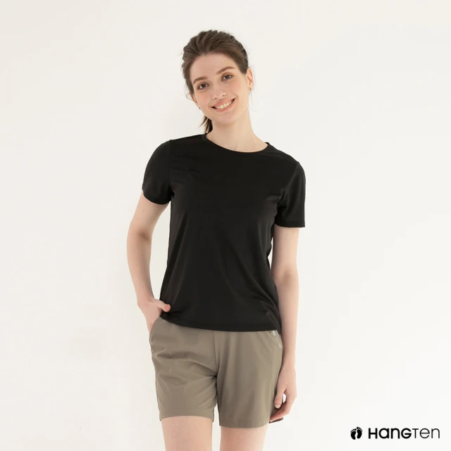 Hang Ten【Hang Ten】女裝-恆溫多功能-REGULAR FIT吸濕排汗機能運動短袖T恤(黑)