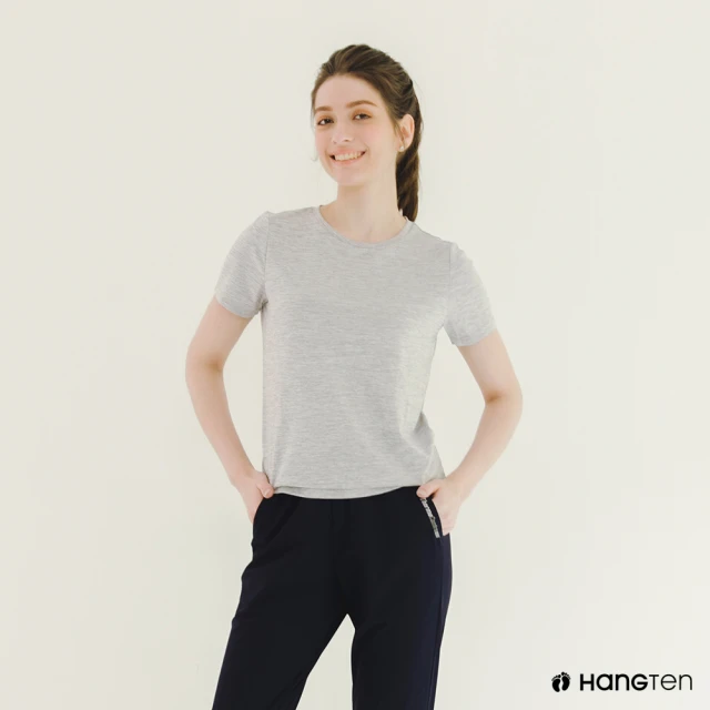 Hang Ten【Hang Ten】女裝-恆溫多功能-REGULAR FIT吸濕排汗機能運動短袖T恤(灰)