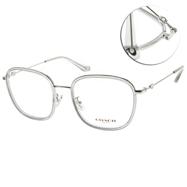 【COACH】光學眼鏡 時尚方框 立體LOGO 奧地利水晶(銀-透灰#HC5142BD 5537)