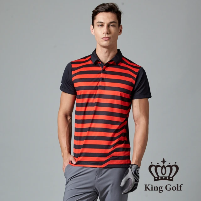 KING GOLF【KING GOLF】男款撞色條紋造型POLO衫/高爾夫球衫(黑色)