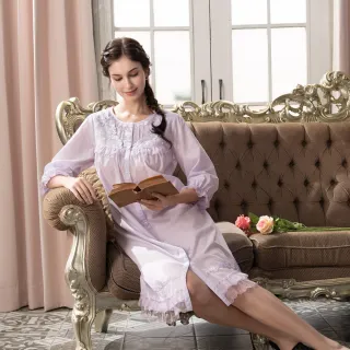 【Wacoal 華歌爾】睡衣-奢華系列 M-L奢華知性純棉七分袖洋裝 NNE11821UB(風信紫)