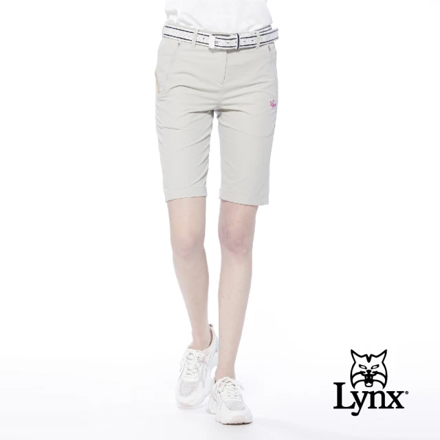 【Lynx Golf】女款吸濕排汗彈性舒適拉鍊口袋織帶設計直筒五分褲(卡其色)