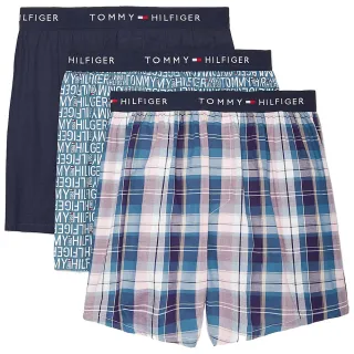 【Tommy Hilfiger】COTTON CLASSICS BOXER 寬鬆款四角褲 Tommy內褲(藍粉格子三入組)