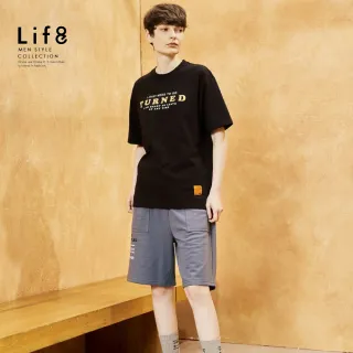 【Life8】Casual 高磅圈圈布 印花休閒短褲-暗藍(02639)