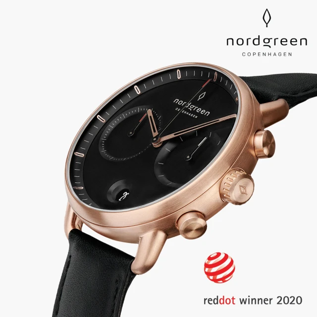 【Nordgreen】Pioneer 先鋒 弧形藍寶石鏡面計時男錶 極夜黑真皮錶帶 42mm