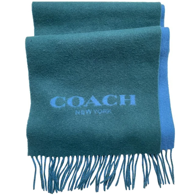 COACH【COACH】藍綠X蔚藍雙面用羊毛流蘇圍巾