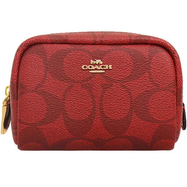 COACH【COACH】紅色PVC滿版LOGO方型零錢化妝包