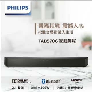 【Philips 飛利浦】2.1聲道重低音聲霸Sound Bar (TAB5706/96)