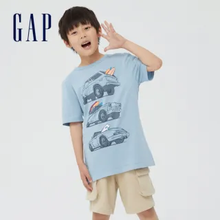 【GAP】男童 輕薄印花運動短袖T恤(854543-冰藍色)