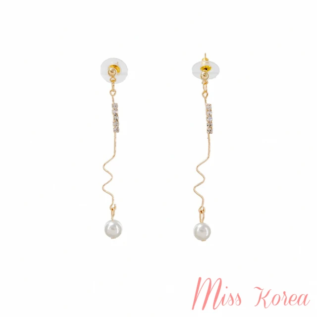【MISS KOREA】韓國設計微鑲美鑽長線珍珠流蘇造型耳環(美鑽耳環 珍珠耳環 流蘇耳環)