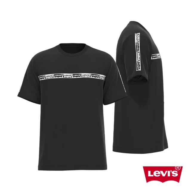 LEVIS【LEVIS】男款 短袖T恤 / 簡約Logo邊條 / 寬鬆休閒版型 魚子黑-人氣新品