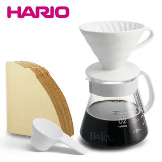 【HARIO】4人份 V60陶瓷濾杯 濾紙 咖啡壺組(日本製 原廠禮盒組)