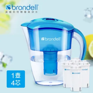 【Brondell】美國邦特爾 H2O+ 長效濾水壺 （藍）＋八周長效濾芯（4入）(養生喝好水提升免疫力 護肺防塵害)