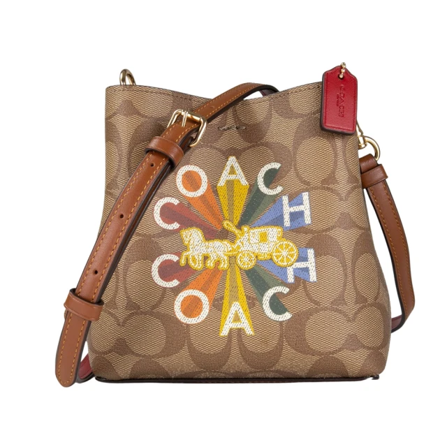 COACH【COACH】PVC LOGO 印花迷你水桶斜背包(卡奇多色)