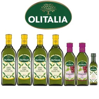 【Olitalia 奧利塔】純橄欖油1000mlx4瓶(+Olitalia葡萄籽油500mlx2瓶-禮盒組+特級初榨橄欖油100mlx1瓶)