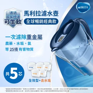 【BRITA】Marella 3.5L馬利拉濾水壺+4入去水垢濾芯(共5芯)