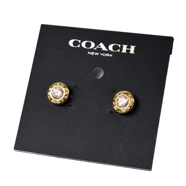 COACH【COACH】圓型LOGO水鑽針式耳環-金色