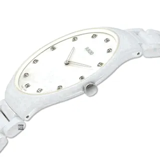 【Rado 雷達表】官方授權R6 True Thinline 真薄真鑽石英腕錶 39㎜白陶瓷12鑽款-加高級錶盒(R27957912)