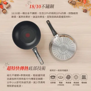 【Tefal 特福】精靈複合不鏽鋼28CM不沾鍋炒鍋(電磁爐適用)