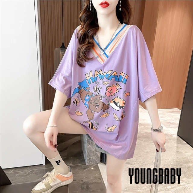 YOUNGBABY【YOUNGBABY】彩虹V領小熊小魚潛水T(共2色)