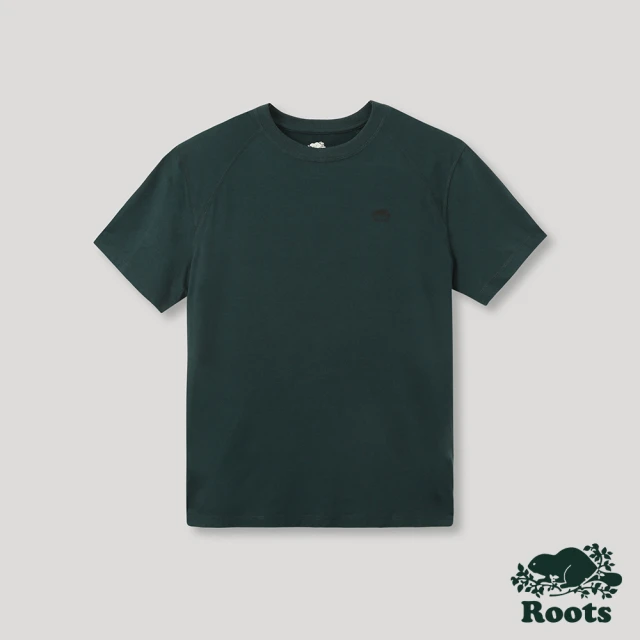 Roots【Roots】Roots 男裝- T恤俱樂部系列 海狸LOGO機能短袖T恤(深綠色)