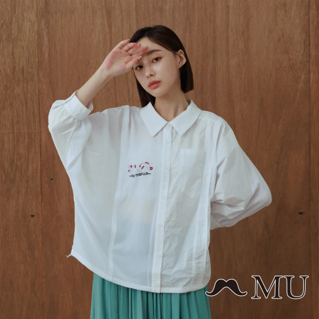 maru.a【maru.a】MU 知性女孩百搭字母刺繡襯衫(白色)
