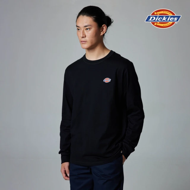 【Dickies】男款黑色純棉經典三色Logo長袖T恤｜DK010983BLK