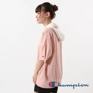 【Champion】Campus連帽草寫Logo短Tee-粉紅色
