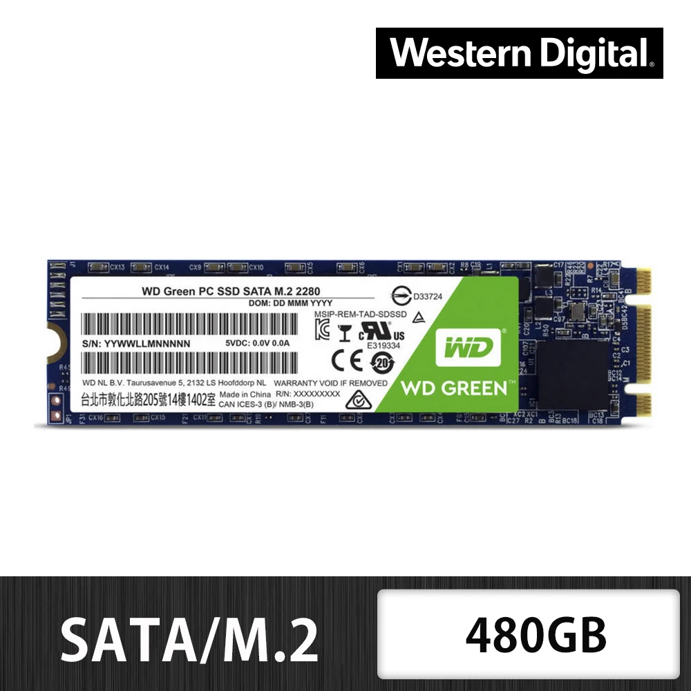 【WD 威騰】SSD 480GB M.2 2280 SATA 固態硬碟(綠標WDS480G3G0B)