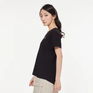 【JEEP】女裝 純棉素面透氣V領短袖T恤(黑)