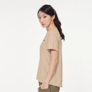 【JEEP】女裝 純棉素面透氣V領短袖T恤(淺卡其)