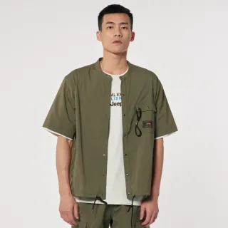 【JEEP】圓領舒適涼感襯衫-男女適穿(軍綠色)