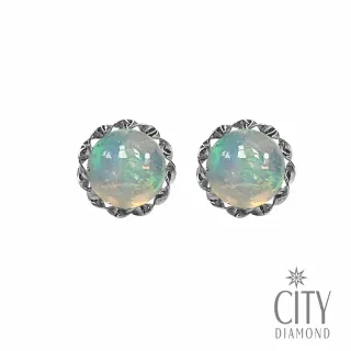 【City Diamond 引雅】18K蛋白石白K金花邊圓型耳環(東京Yuki系列)