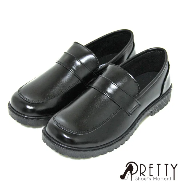 【Pretty】台灣製學院風直套式寬圓頭低跟標準學生鞋皮鞋-女款