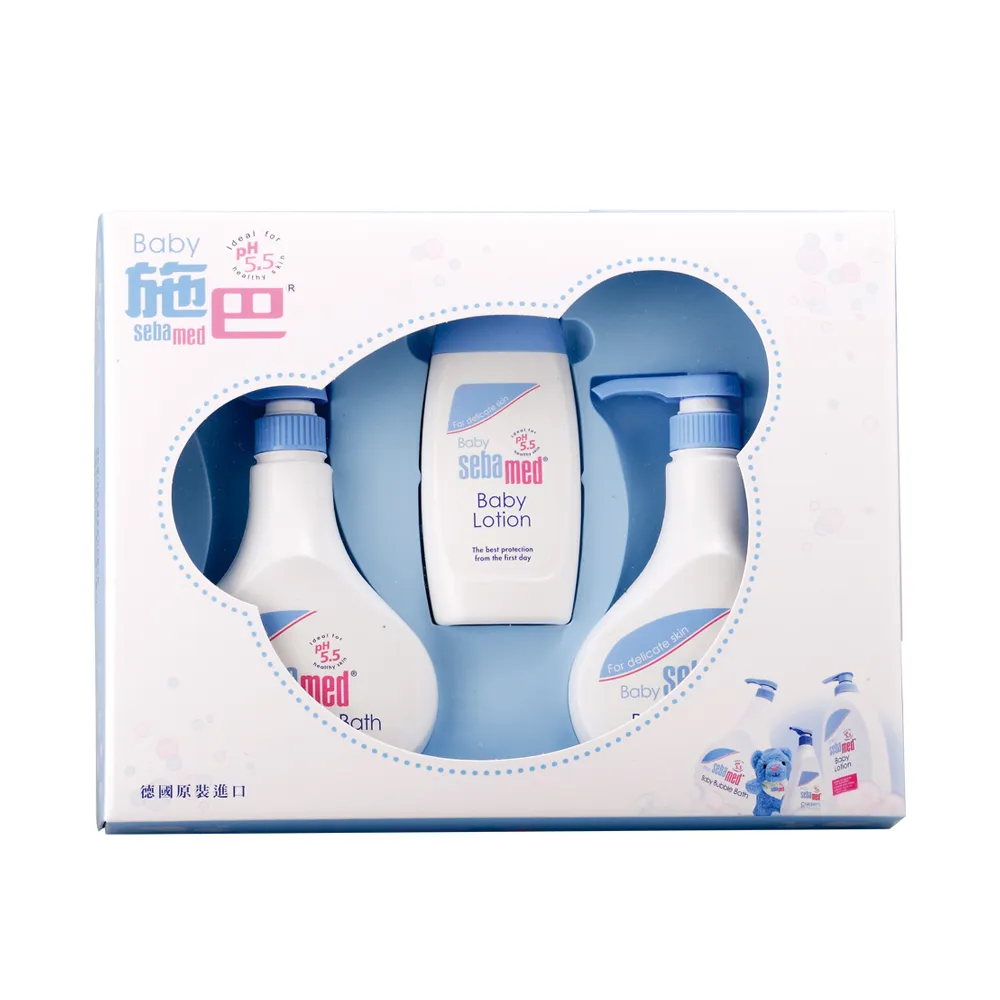 【SEBAMED 施巴】嬰兒粉藍誕生熊大三件禮盒