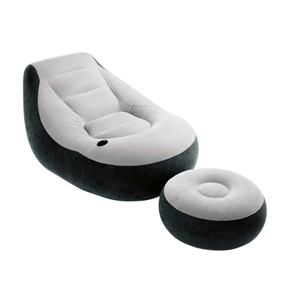 【INTEX】懶骨頭-單人充氣沙發椅附腳椅-灰色(68564NP)