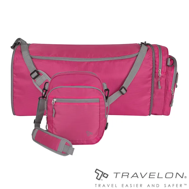 【Travelon美國防盜包】2WAY輕量隨身行李收納肩背包(TL-42818莓紅/外出旅遊/購物便利好收納)