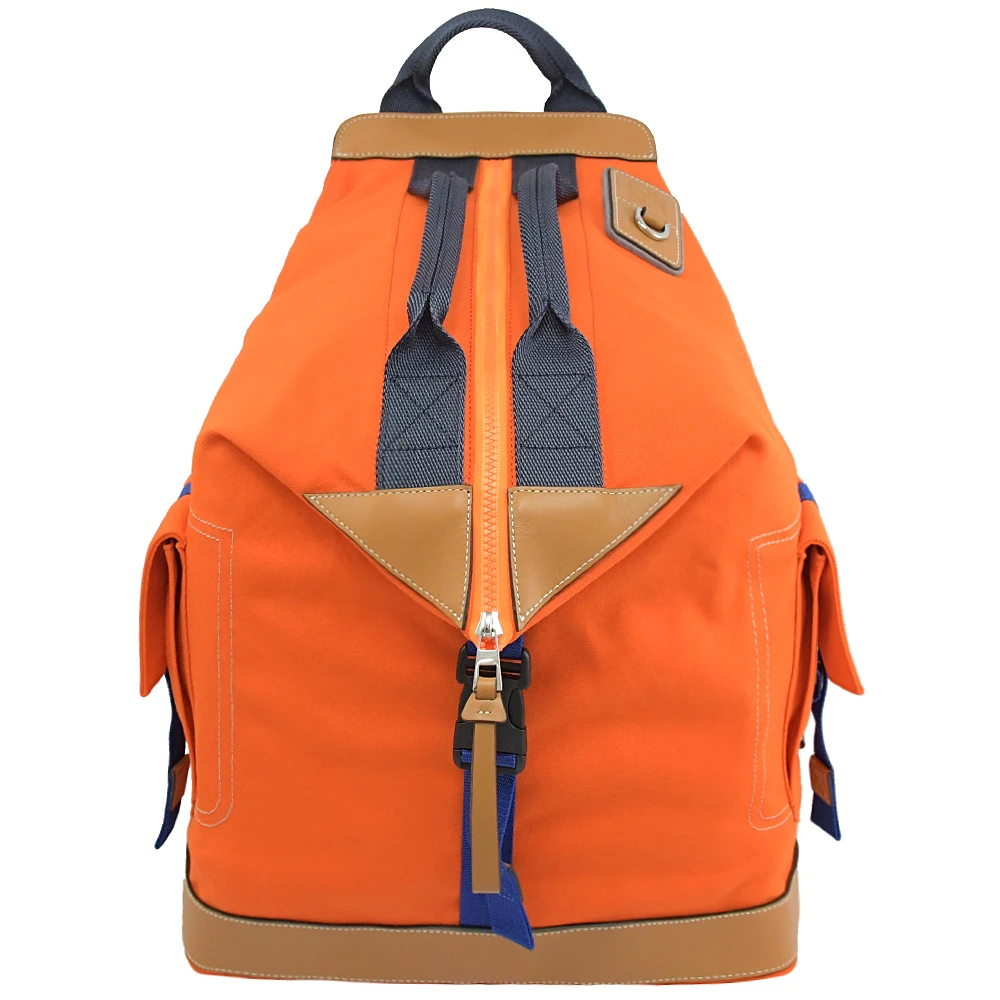 ELN 撞色大容量雙提把帆布個性旅用包後背包(亮橘)