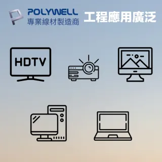 【POLYWELL】VGA線 公對公 3+9 1080P 高畫質螢幕線 1M(使用滿芯線材和雙磁環 抗干擾無雜訊)