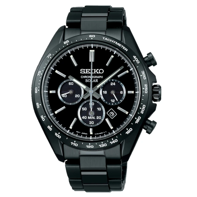 【SEIKO 精工】Criteria 經典黑鋼三眼太陽能時尚腕錶(V175-0FA0SD/SBPY169J)