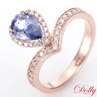 【DOLLY】14K金 無燒斯里蘭卡紫羅蘭藍寶石玫瑰金鑽石戒指(005)
