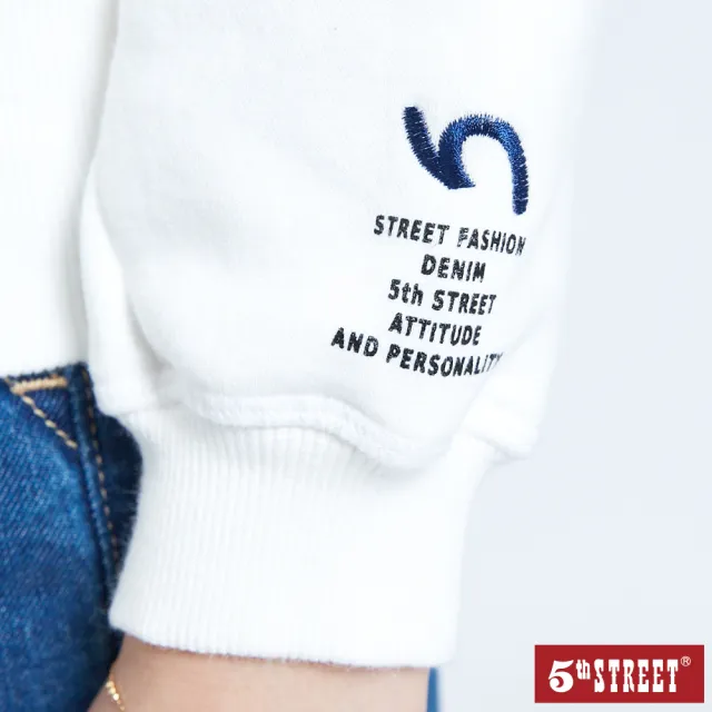 【5th STREET】女貼繡衛衣帽長袖T恤-白色