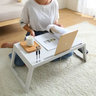 【IDEA】多功能攜帶式摺疊懶人收納桌/床上桌/戶外桌(銀灰/純白)