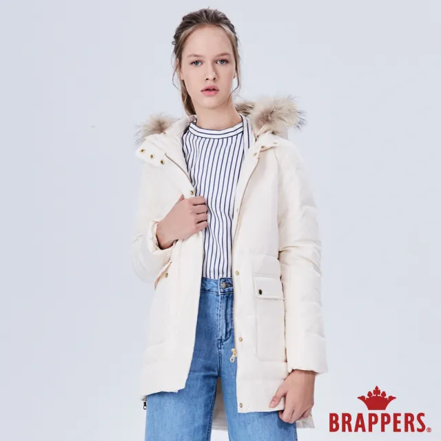 【BRAPPERS】女款 中長版可拆帽羽絨外套(牛奶白)