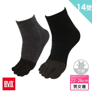 【BVD】男女適用1/2竹炭五趾襪12雙組+送男女適用除臭襪*2雙(B345襪子22-26cm)