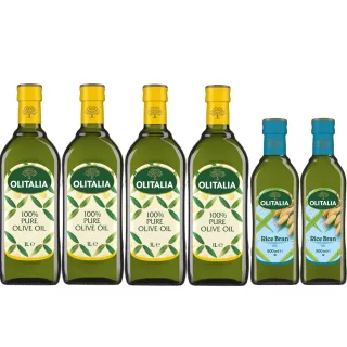 【Olitalia 奧利塔】純橄欖油1000mlx4瓶(+玄米油500mlx2瓶-禮盒組)