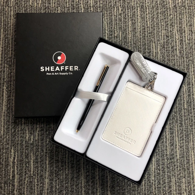 【SHEAFFER】SFA9黑琺瑯原子筆+白色證件套禮盒