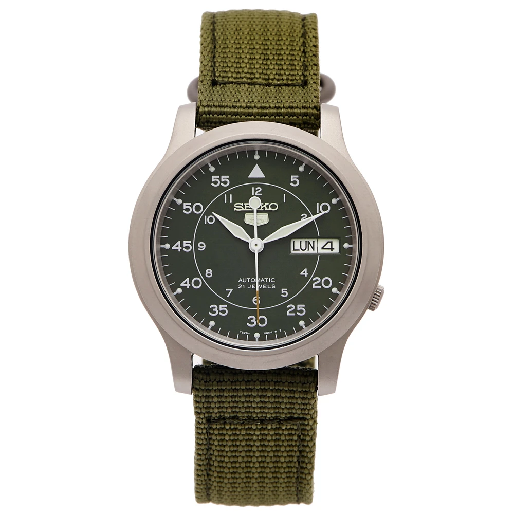 5號盾牌軍用綠色帆布機械手錶-綠面X綠色/37mm(SNK805K2)