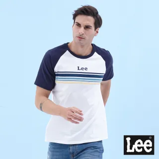 【Lee】小Logo撞色連肩設計 男短袖T恤-白/丈青袖
